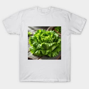 Fresh Green Lettuce – Crisp Organic Vegetable with Water Droplets T-Shirt